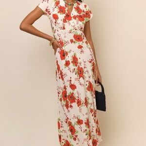 RIXO White and Red Floral Dress